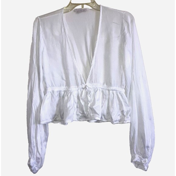 DON’T ASK WHY MADE IN ITALY sz M Solid White Cropped Peplum Relaxed Fit Top - Picture 1 of 6